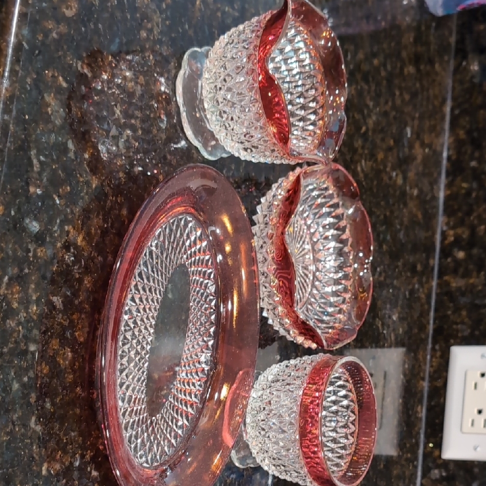Indiana Glass Ruby and Clear Diamond Pattern Set